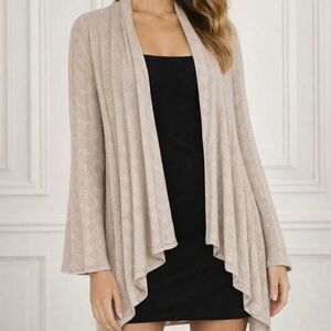 Alice & Olivia beige draped light knit open front cardigan